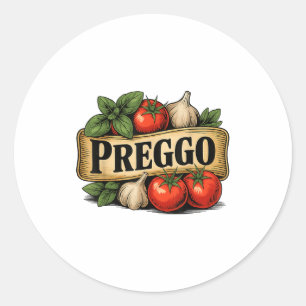 Preggo Costume Pregnancy Announcement Prego Pasta  Classic Round Sticker