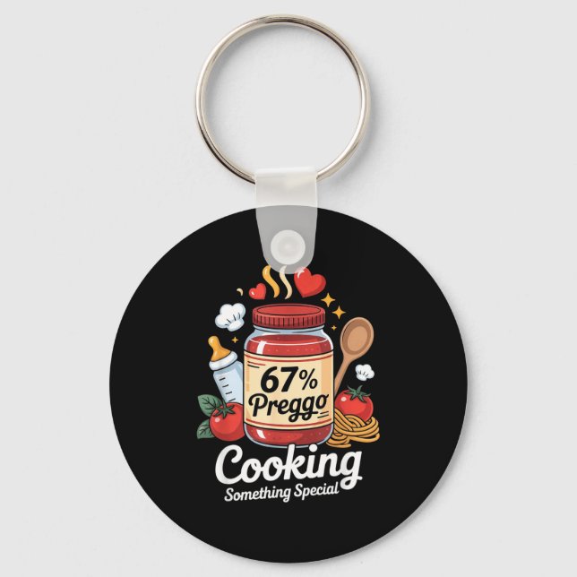 Preggo Sauce Pasta Pregnancy Announcement Funny 67 Key Ring (Front)