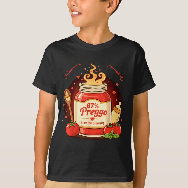 Preggo Sauce Pasta Pregnancy Announcement Funny 67 T-Shirt (Front)