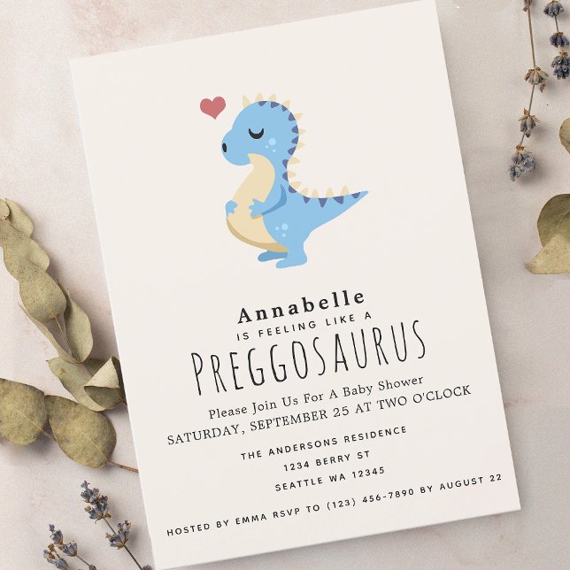 Preggosaurus Cute Funny Dinosaur Baby Boy shower Invitation (Creator Uploaded)