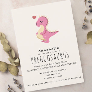 Preggosaurus Cute Funny Dinosaur Baby Girl shower Invitation