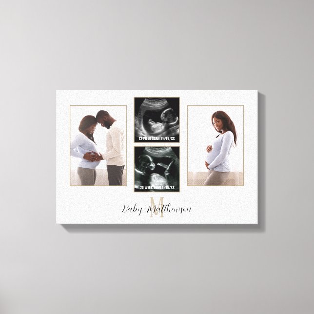 Pregnancy 4 photo Collage Monogram Initial Canvas Print (Front)