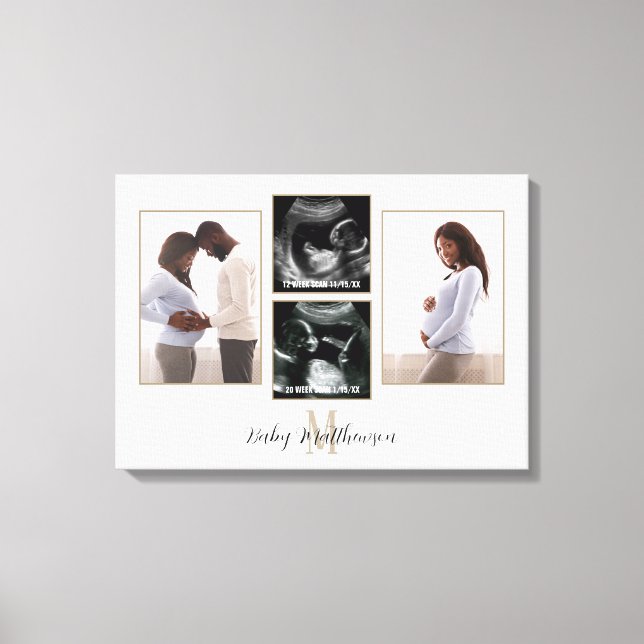 Pregnancy 4 photo Collage Monogram Initial Canvas Print (Front)