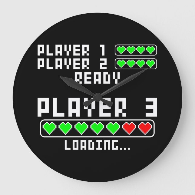 Pregnancy Announcement Baby Player 3 Loading Large Clock (Front)