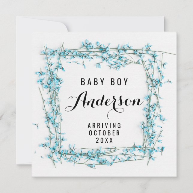Pregnancy Announcement - Boy Blue Flowers (Front)