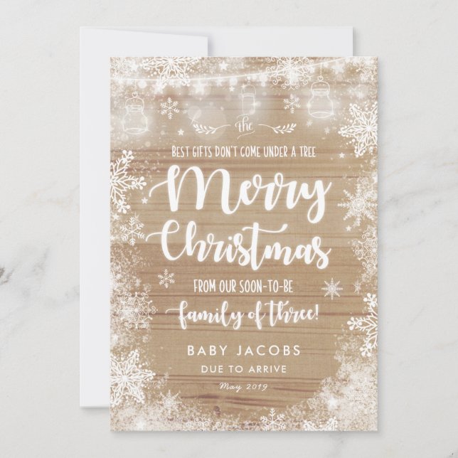 Pregnancy Announcement Christmas Card Rustic Frame (Front)