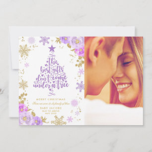 Pregnancy Announcement Christmas Photo Card Floral