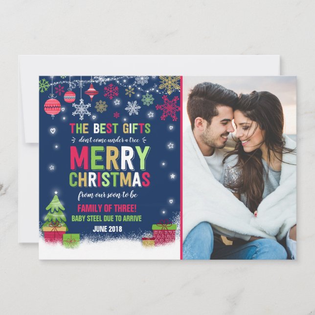 Pregnancy Announcement Christmas Photo Card Red (Front)