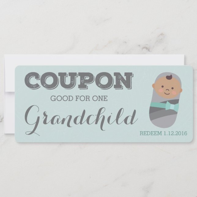 Pregnancy Announcement Coupon for Tan Grandchild (Front)