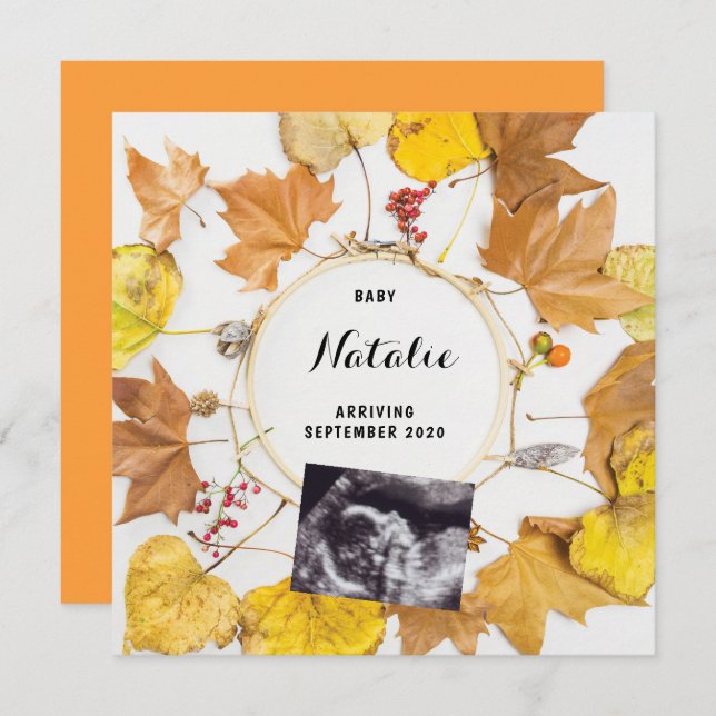 Pregnancy Announcement Fall Autumn Leaves Wreath (Front/Back)
