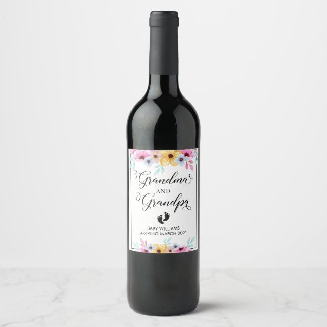 Pregnancy Announcement Floral Wine Label (Front)