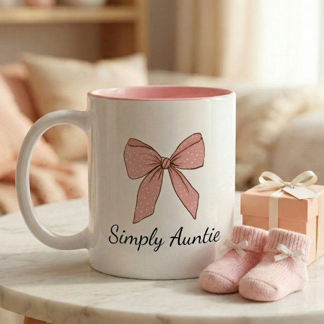 Pregnancy Announcement Gift For Aunt Bow Two-Tone Coffee Mug (Creator Uploaded)