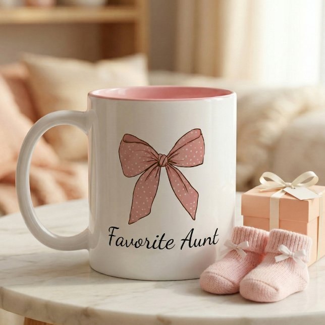 Pregnancy Announcement Gift For Aunt Bow Two-Tone Coffee Mug (Creator Uploaded)