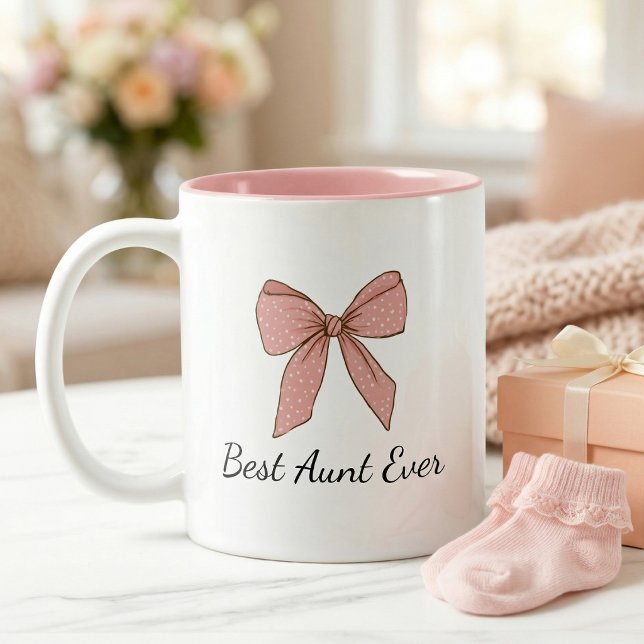 Pregnancy Announcement Gift For Aunt Bow Two-Tone Coffee Mug (Creator Uploaded)