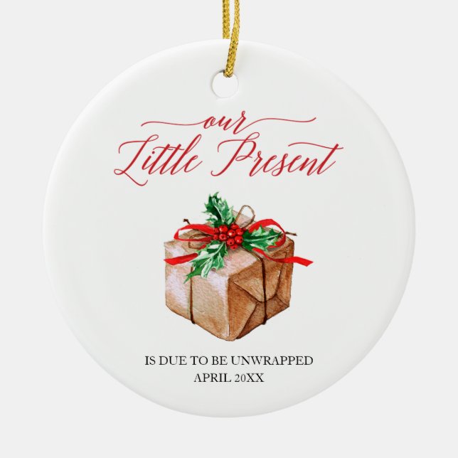 Pregnancy Announcement Our Little Present Custom Ceramic Tree Decoration (Front)