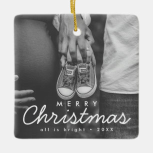 Pregnancy Announcement Photo Christmas Ceramic Ornament