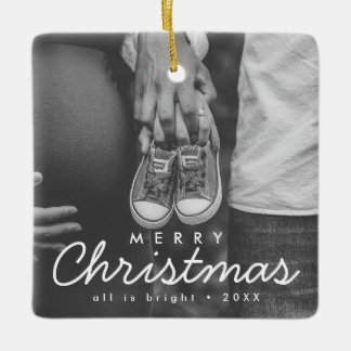 Pregnancy Announcement Photo Christmas Ceramic Ornament