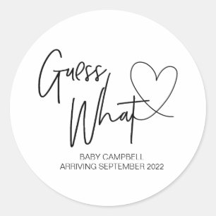 Pregnancy Announcement Reveal Guess What Baby Classic Round Sticker