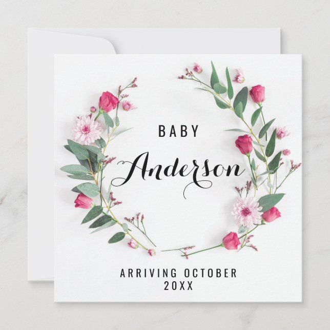 Pregnancy Announcement - Rustic Pink Wreath (Front)