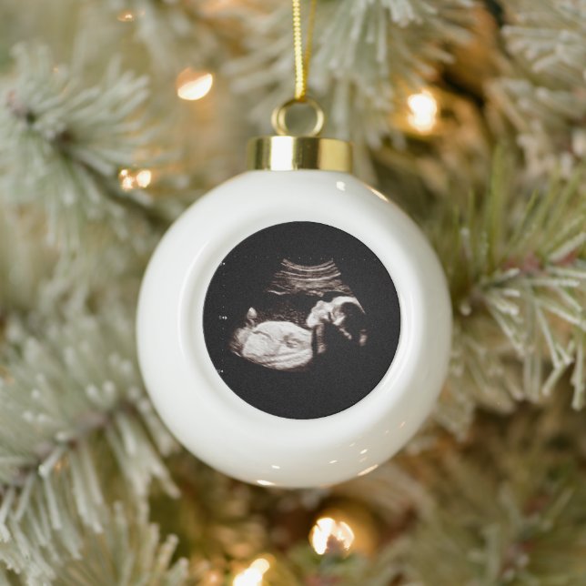Pregnancy Announcement Sonogram Ultrasound Photo Ceramic Ball Christmas Ornament (Tree)