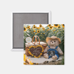 Pregnancy Announcement Sunflower teddy baby reveal Magnet