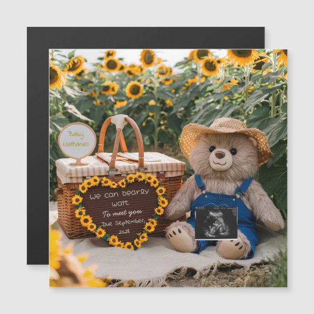 Pregnancy Announcement Sunflower Teddy bear gift (Front/Back)