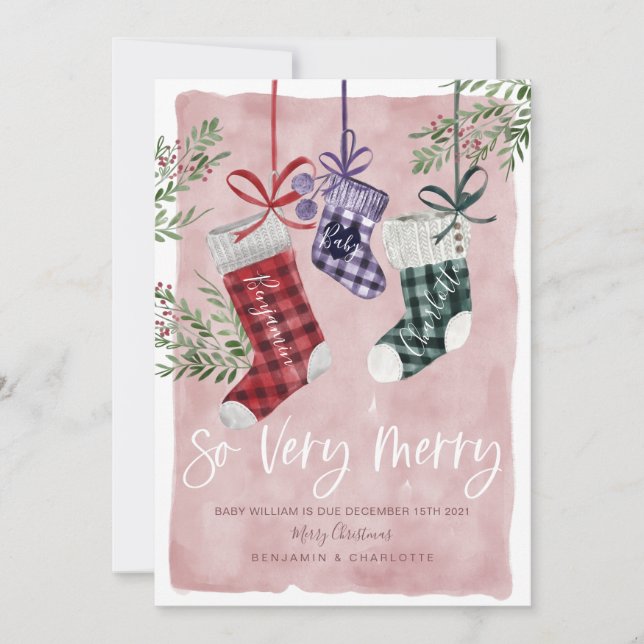 Pregnancy Announcement Watercolor Family Stockings (Front)