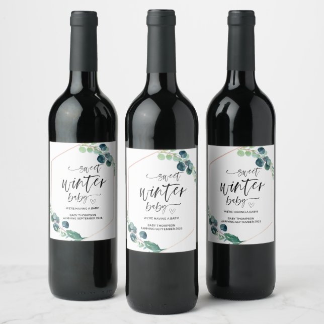 Pregnancy Announcement Winter Baby Im Pregnant Wine Label (Bottles)
