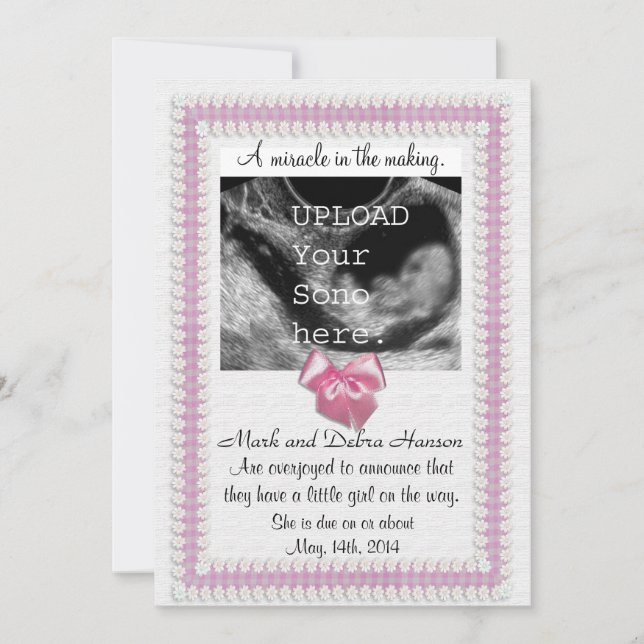 Pregnancy announcement with sonogram photo (Front)