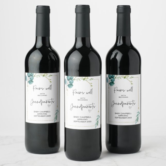 Pregnancy Baby Announcement Grandparents to Be Win Wine Label (Bottles)