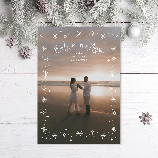 Pregnancy Believe in Magic Maternity Photo Holiday Card (Creator Uploaded)