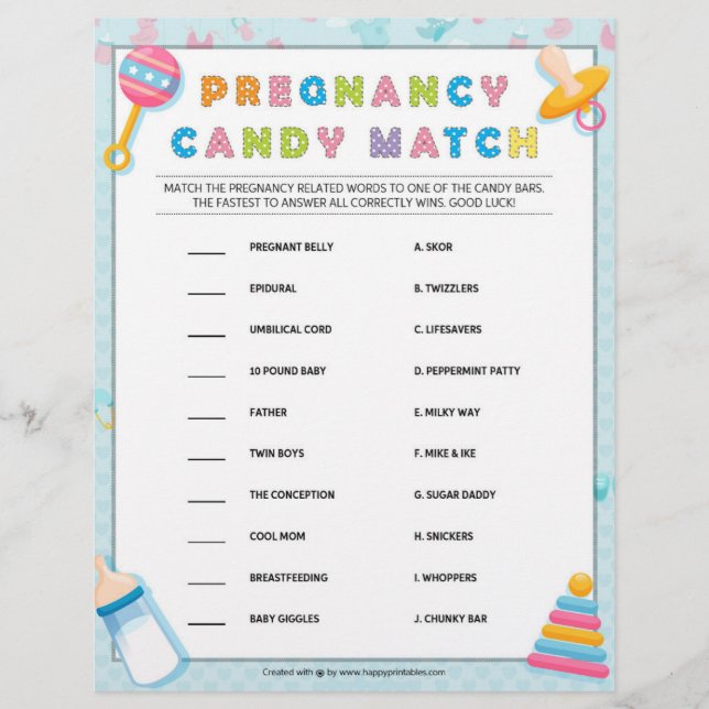 Pregnancy Candy Match [Baby Basics Blue] Custom Letterhead (Front)