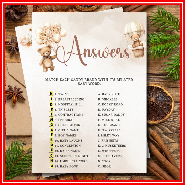 PREGNANCY CANDY MATCH Baby Shower Game Cute Bear Invitation (Creator Uploaded)