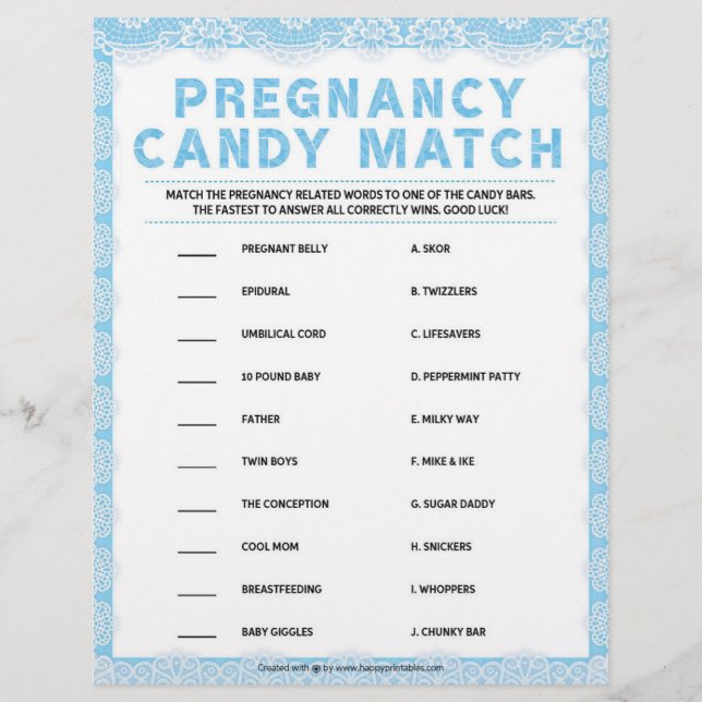 Pregnancy Candy Match [Luxury Lace [Blue]] Custom Letterhead (Front)