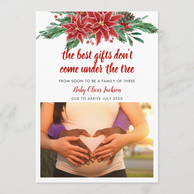 Pregnancy Holiday Announcement | Poinsettia Photo (Front)