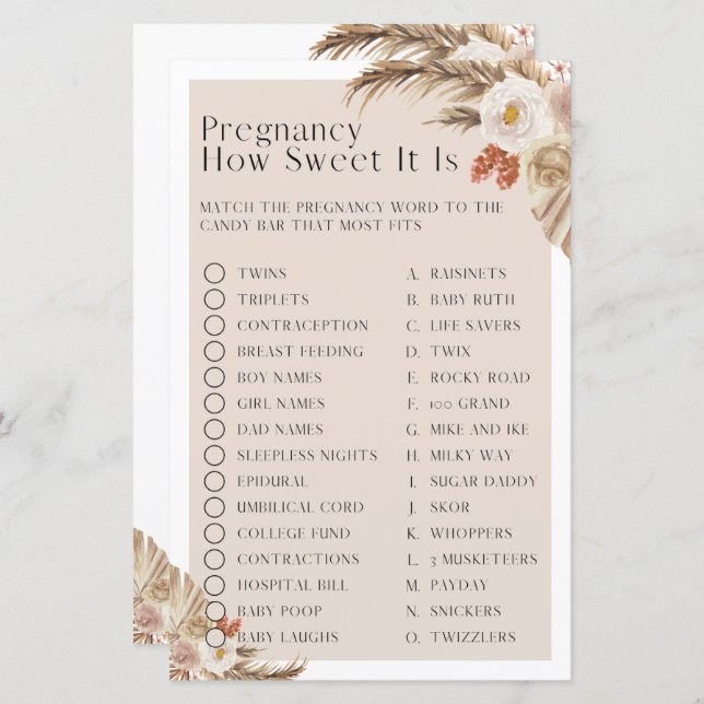 Pregnancy How Sweet it is Baby Shower Game (Front/Back)