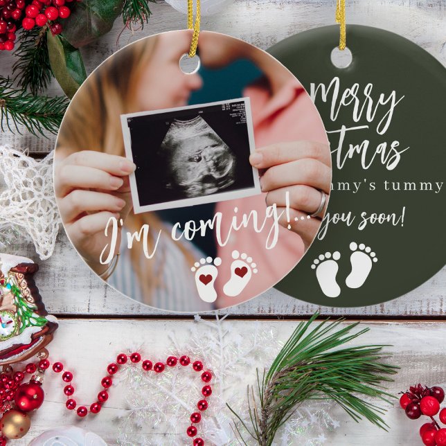 Pregnancy Merry Christmas baby ultrasound photo Ceramic Tree Decoration (Creator Uploaded)