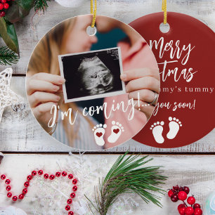Pregnancy Merry Christmas baby ultrasound photo Ceramic Tree Decoration