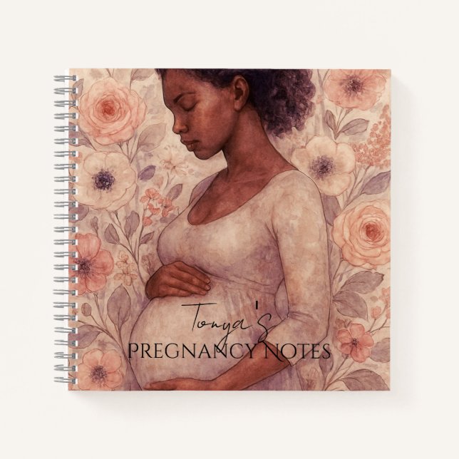 Pregnancy Notes, Black Pregnant Woman Notebook (Front)
