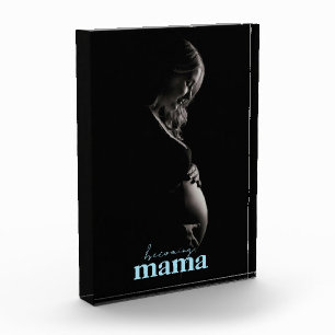 Pregnancy Photo Gift Modern Becoming Mama Blue Block