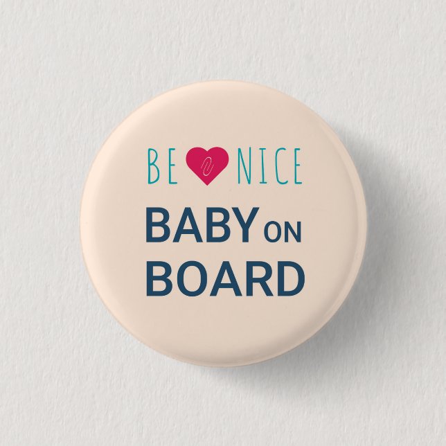 Pregnancy Pink and Blue Baby on Board Pin Button (Front)