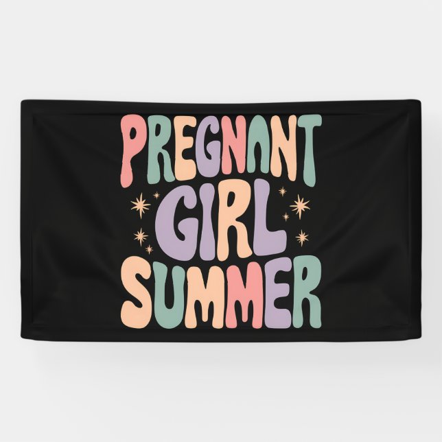 Pregnancy Reveal Pregnant Girl Summer Baby Shower  Banner (Horizontal)