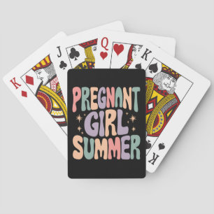 Pregnancy Reveal Pregnant Girl Summer Baby Shower  Playing Cards