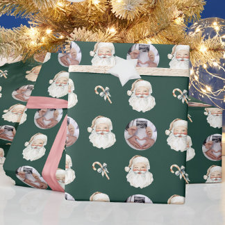 Pregnancy Reveal Santa Custom Photo Christmas Wrapping Paper