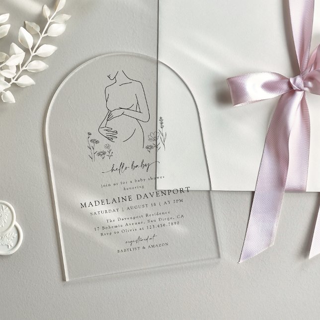 Pregnancy Silhouette Minimalist Baby Shower Acrylic Invitations (Creator Uploaded)