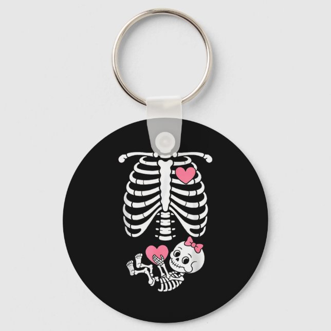 Pregnancy Skeleton Girl Baby Rib Cage Belly Bump H Key Ring (Front)