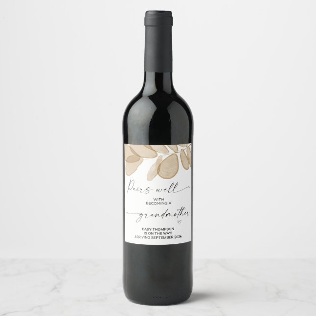 Pregnant Baby Pregnancy Announcement Grandmother Wine Label (Front)