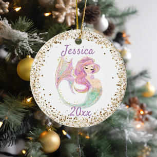 Pregnant Expecting Mermaid Gold Confetti Ceramic O Tree Decoration