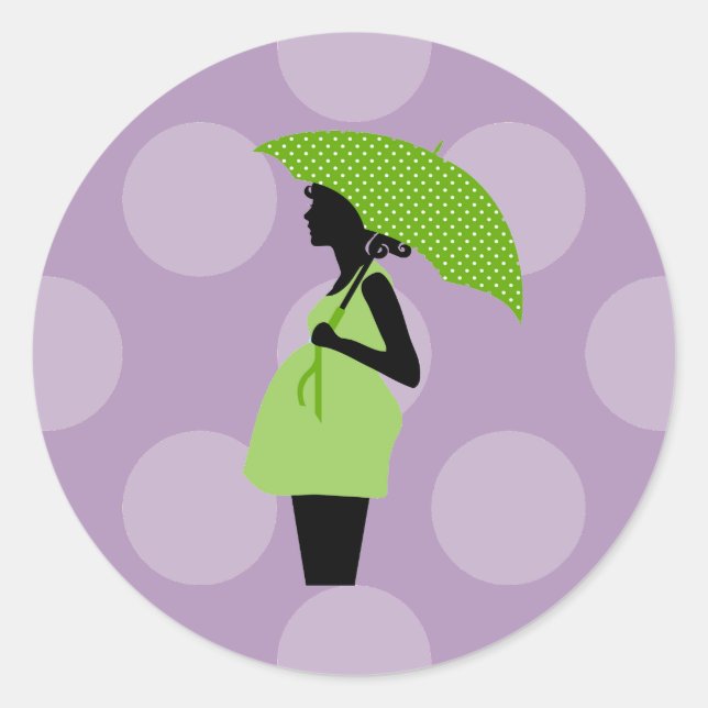 Pregnant Girl, Pregnancy, Baby Shower, Umbrella Classic Round Sticker (Front)