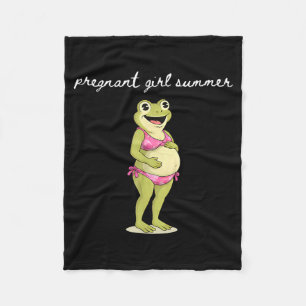 Pregnant Girl Summer Frog Beach Pregnancy Reveal Fleece Blanket
